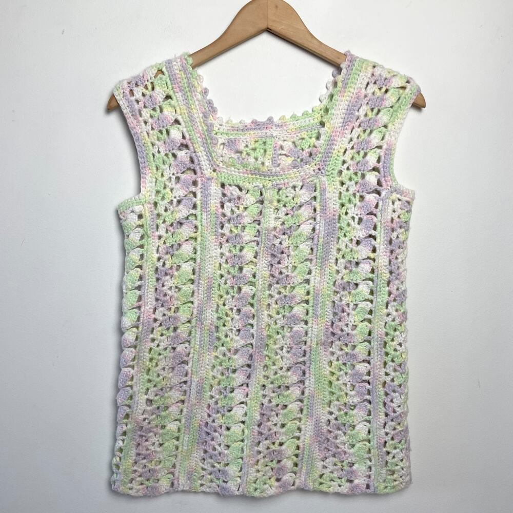 Vintage Handmade Crochet Granny‎ Top Small Festival Cottagecore Boho Pastel